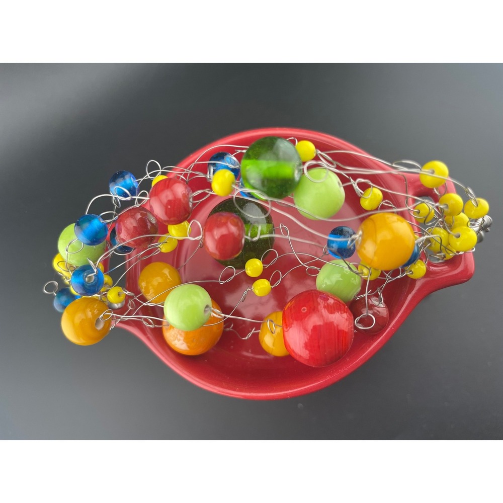 Manouk Sculptural Glass Bead Bracelet Statement Multicolor Wire Wrap art to wear - Picture 9 of 16
